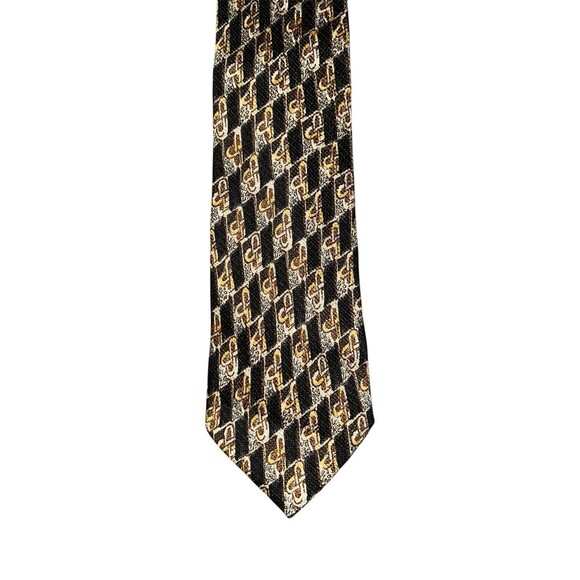 Vintage Ermenegildo Zegna Tie Silk Chain Link Gold Checkerboard Pattern New Mens - Picture 1 of 6